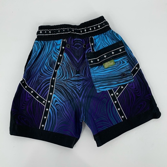 Agua Bendita Luke Eter swim shorts trunks blue purple swirl patch boys new 2T - Picture 3 of 4